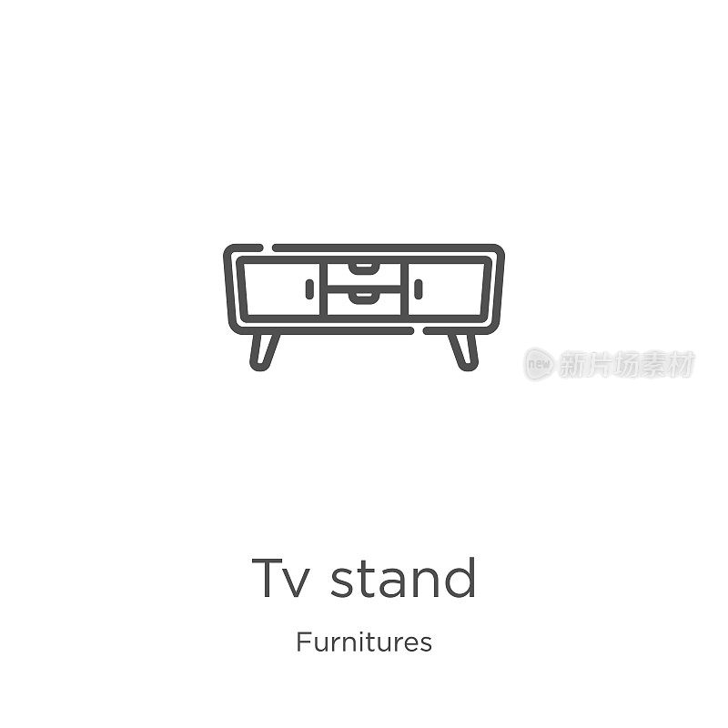 tv stand icon vector from furnitures collection. Thin line tv stand outline icon vector illustration. Outline, thin line tv stand icon for website design and mobile, app development.